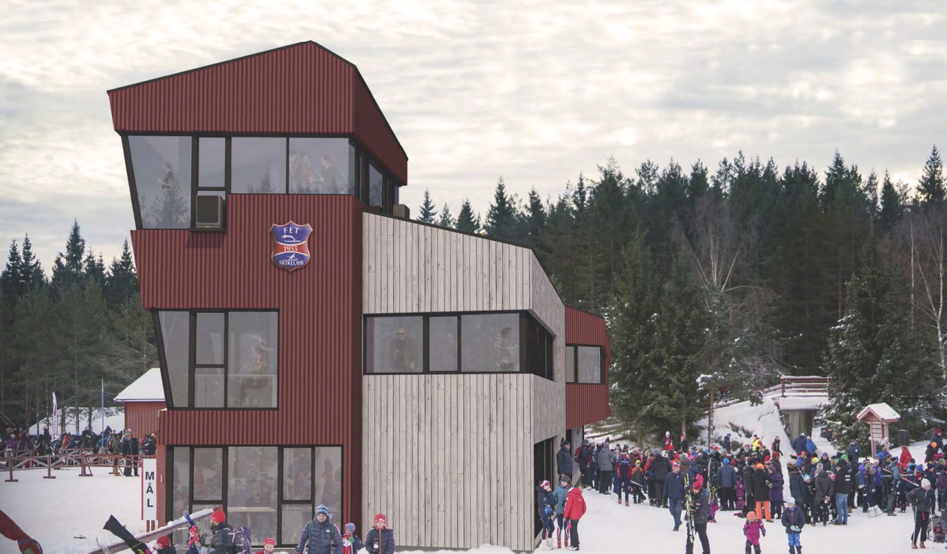 Fet Skiklubb sitt forslag til arenabygg på Hvalstjern. 